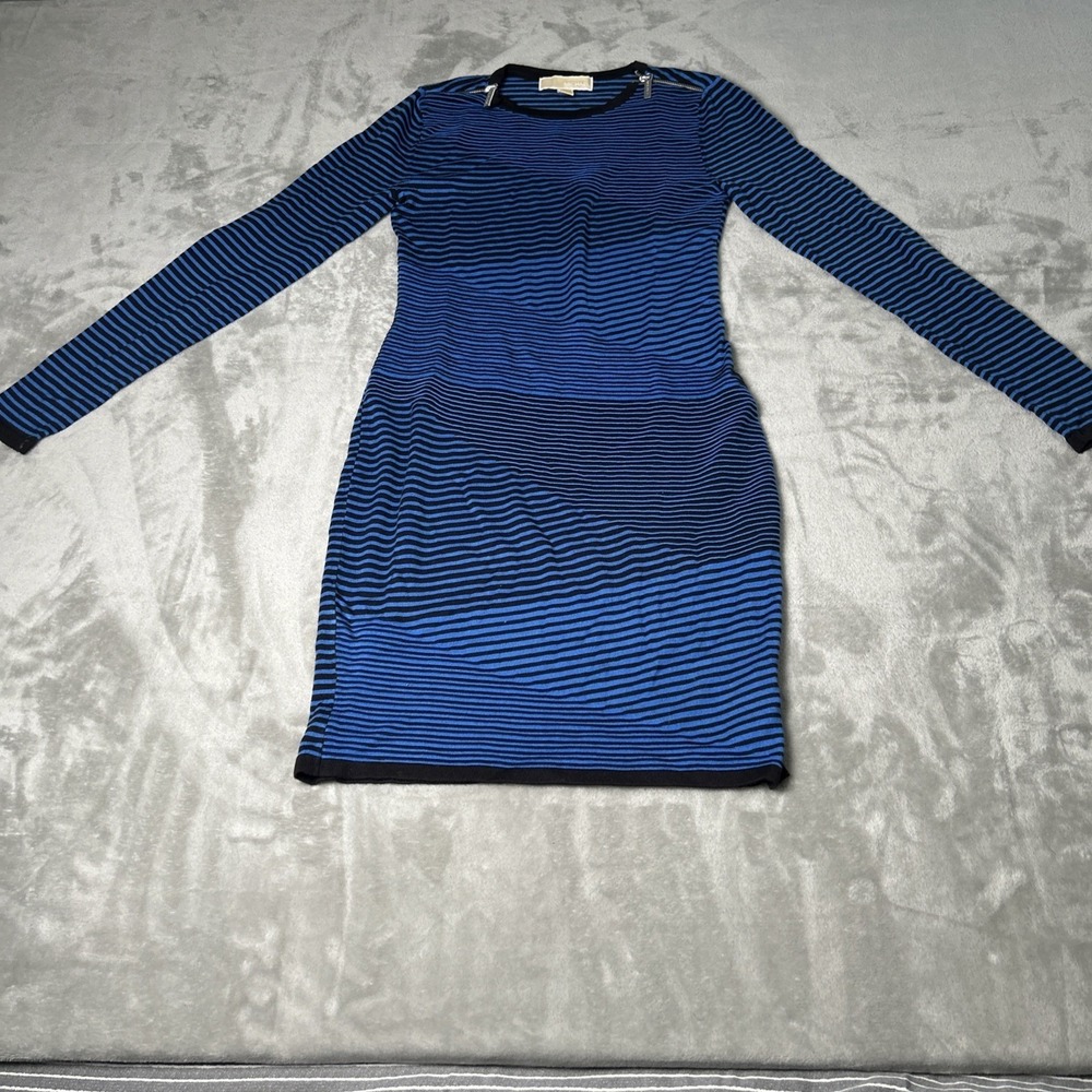 Michael Kors Blue Stripes Dress Round Neck Long Sleeve XXS